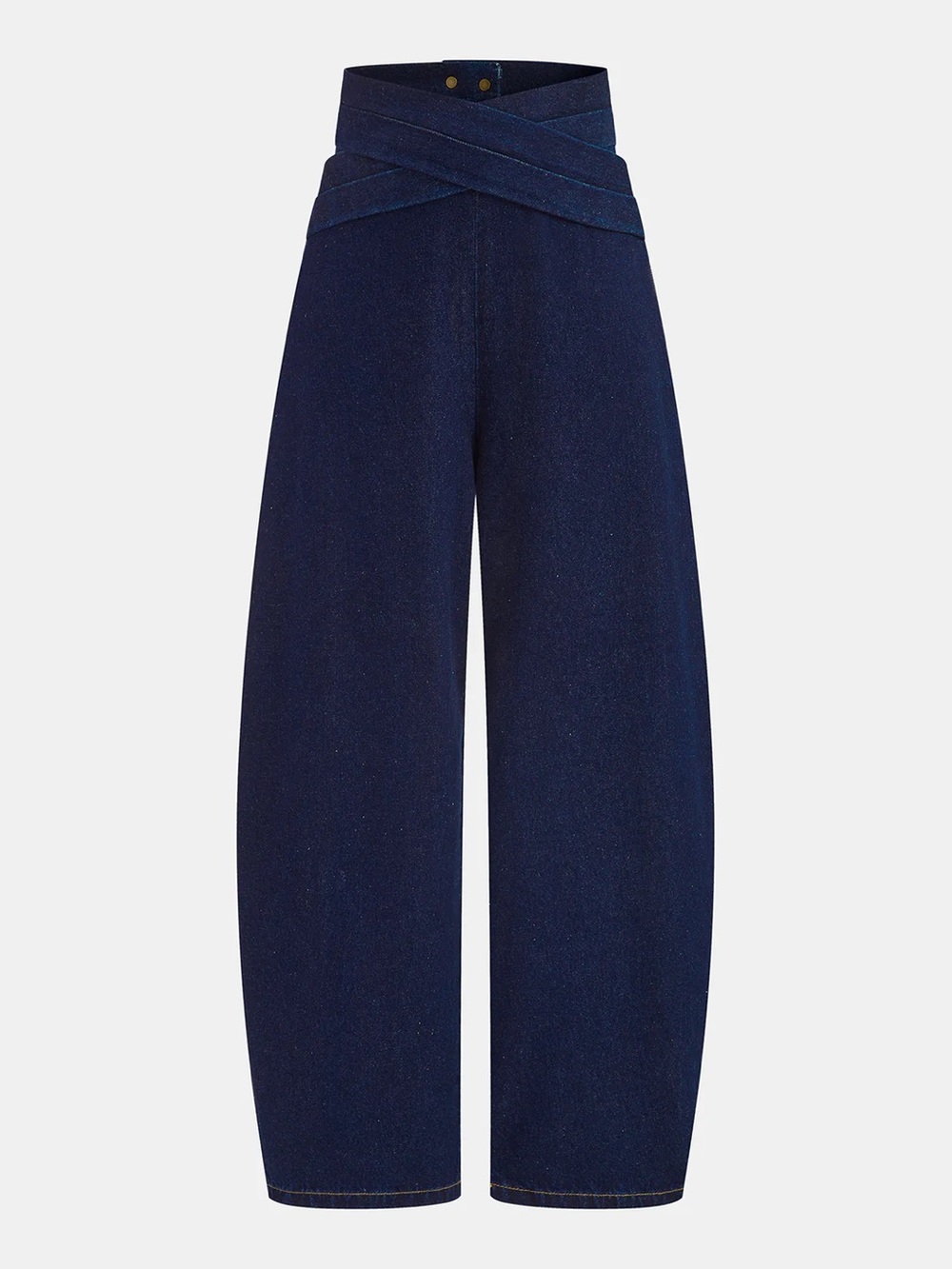 Cross-Over High-Waist Denim Barrel Wide-Leg Jeans